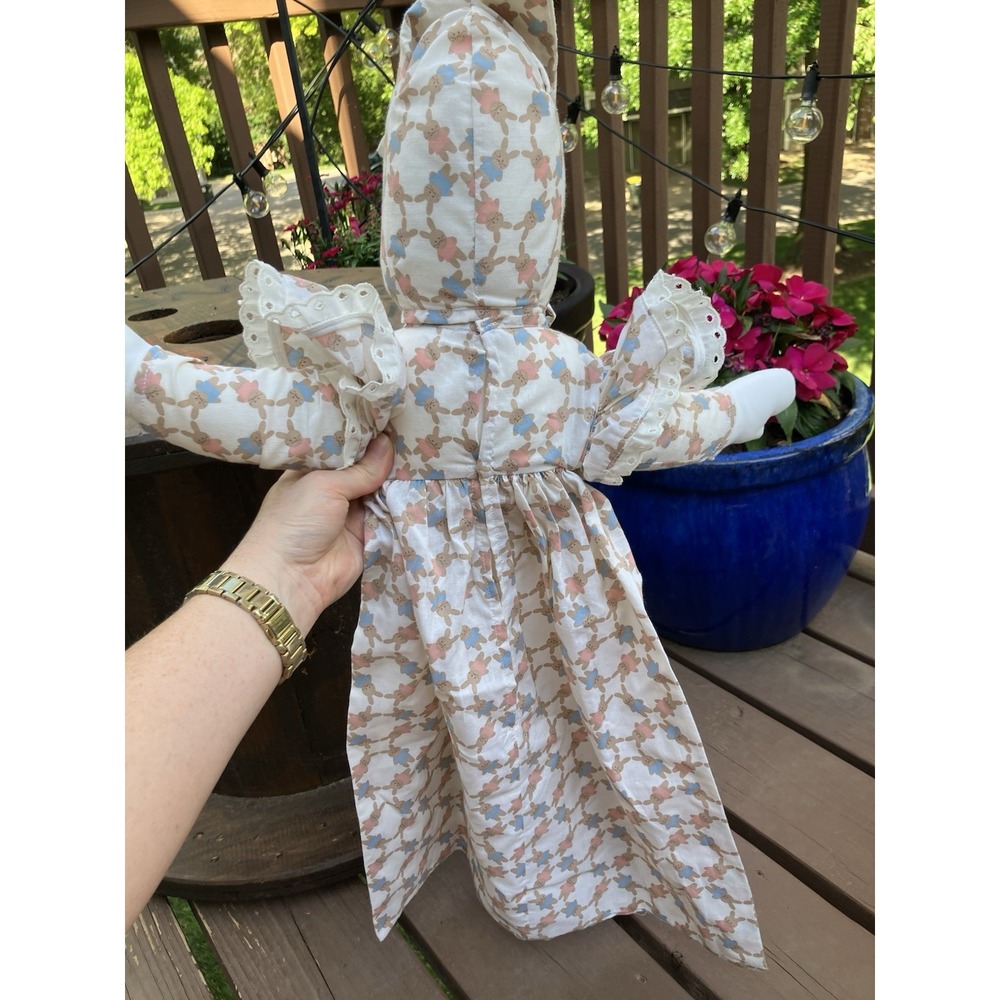Set of 2 Handmade Cloth Rag Dolls Primitive Bunny Bonnet Shelf Sitters 26" - Picture 5 of 13